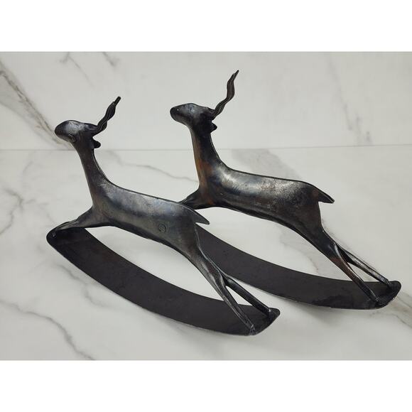African Antelope Deer Gazelle Metal Rocking Rustic Crafted 9" Brown Decor x2 - Picture 5 of 13